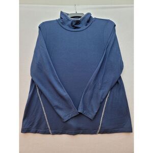 J Jill Purejill Tranquility Fleece Top Womens M Navy Whipstitched Soft‎ Preppy